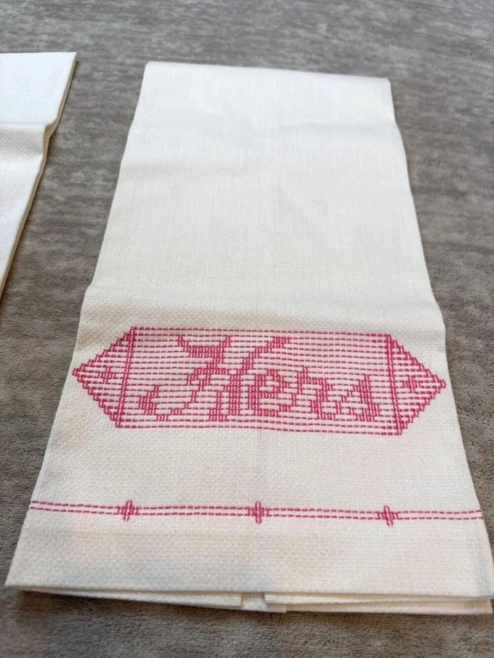 Vintage Pink Embroidered His & Hers Hand Towels